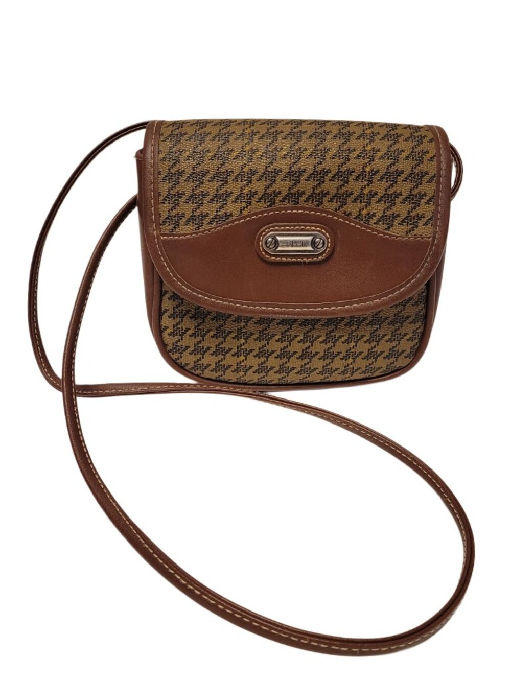 Esprit Vintage Houndstooth Faux Leather Crossbody Shoulder Bag
